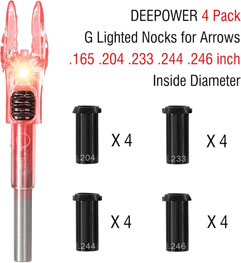 DEEPOWER Store 4/9 PCS G Lighted Nocks for Arrows .165 .204 .233 .244 .246 inch Inside Diameter with X,H,S,GT Bushings LED Lighted Nock and ON/Off Switch for Archrey Hunting and - Image 3